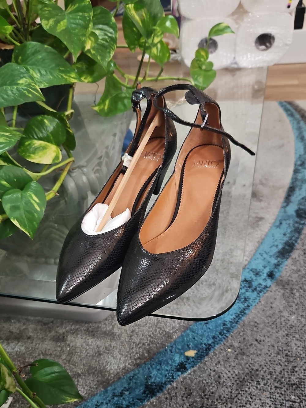 Franco Sarto Black Pointed Ankle-Tie Heels